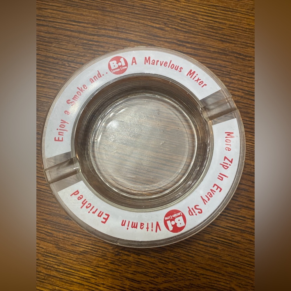 Vintage Clear Glass Marketing Ashtray B-1 Lemon Lime Soda Collectible
